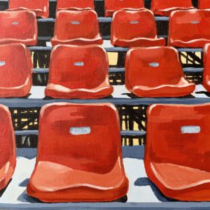 empty stadium seats, acrylic painting, original artwork for sale, Austin artist, red seats, Leigh Ann Torres